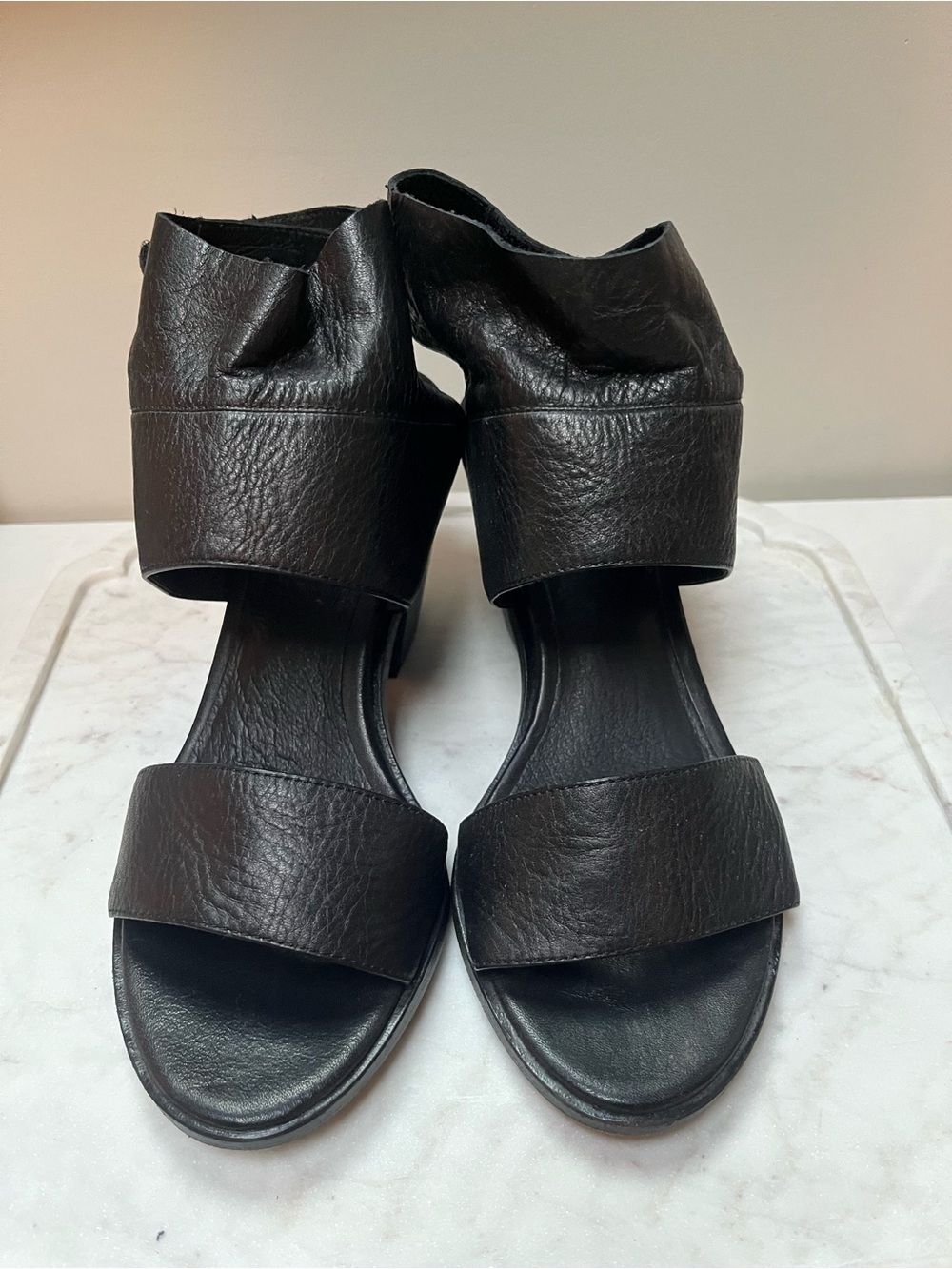 Eileen Fisher Black Leather Open-Toe Platform Sandals